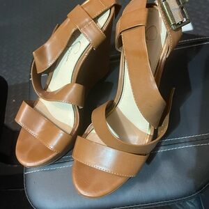Jessica Simpson Tan Leather Wedge Sandals